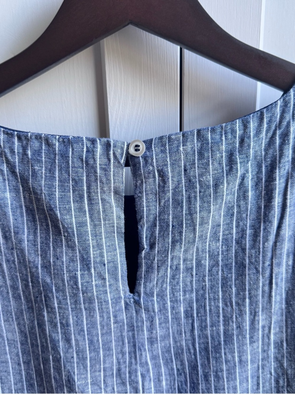 Quince European Linen Tank Blue and White Striped Chambray Mini Dress - Picture 4 of 7